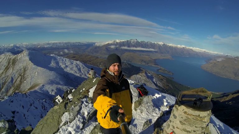 Ben Lomond summit selfie featuring on our top ten New Zealand selfie spots.